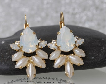 PEARL BRIDAL EARRINGS, Bridal White Opal Earrings, Earrings,Wedding Pearl Jewelry,Ivory Pearl Bridesmaid Drop Earrings,Gift For Her