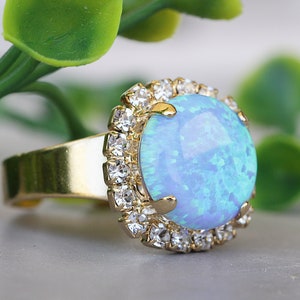 Opal Ring, Blue Opal Ring, Gold Ring, Opal And , Pave Rings, October Birthstone, Mothers Ring, Opal Gold Ring, Opal Engagement Ring