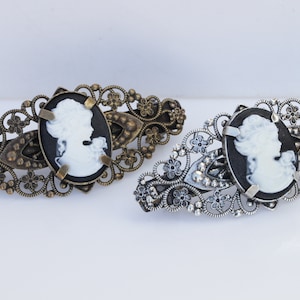 CAMEO HAIR BARRETTE, Lace Vintage Cameo Hair Barrette, Long Hair Clip Barrette, Daily French Barrette, Ornamente Black Cameo Barrette Gift