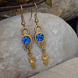Blue  earrings. Something blue. Blue gold earrings. Blue Dangle earrings. Women&#39;s earrings. Blue sapphire crystal earrings. For She