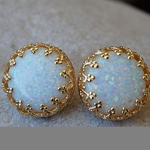 White Opal Gold Earrings ,Gemstone Post Earrings, Stud Opal Earrings, October Birthstone, Opal 14k Gold filled  Earrings, Fire Opal jewelry,
