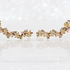 Rose Gold Ear Climber Oorbellen, Klimmen Oorbellen, Champagane Stud Oorbellen, Bruidsmeisje Oor manchet, Star Oorbellen, Trendy Oorbellen