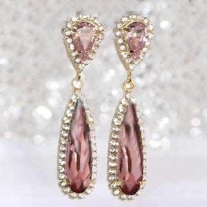 Blush Pink Earrings,  Teardrop Earrings, Wedding Pink Earrings,  Bridesmaids dangle Earrings, Bridal  Earrings, Princess Earrings