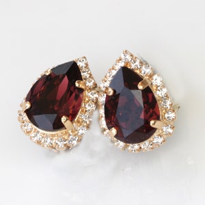 BURGUNDY EARRINGS, Wine Red Earrings,  bridesmaid Earrings, Bordeaux Bridal Earrings, Classic Fall Jewelry, Maroon Stud Earrings,