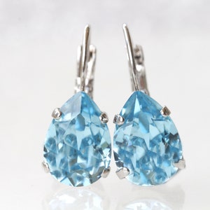 AQUAMARINE EARRINGS, Teardrop Simple Earrings, March Birthstone Jewelry, Bridal Light Blue Earrings And Necklace For Wedding, Jewelry set