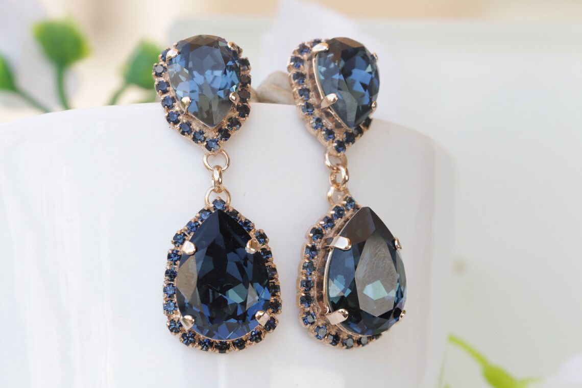 NAVY BLUE EARRINGS Blue Navy Chandelier Earrings Bridal Pear Etsy