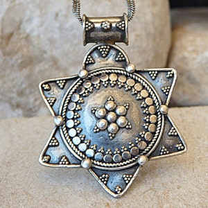 Ethnic Silver Sterling Star Of David Necklace. Filigree Jewish Magen David Pendant. Big Hand Made Star Charms Pendant.Made In Israel Jewelry
