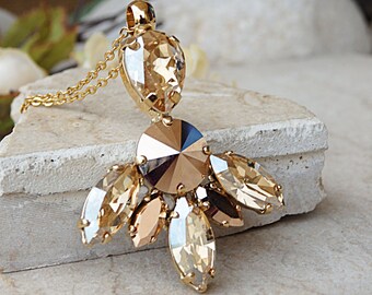 Rose gold pendant. Bridal jewelry set. Bride necklace. Wedding pendant. Crystals topaz necklace. Bridal statement.Necklace earring set Gift