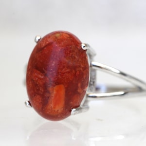 RED CORAL RING, Natural Stone Ring, silver sterling 925 ring, Engagement Ring, Bezel Ring, Woman&#39;s Ring, Minimalist Ring, Anniversary Gift