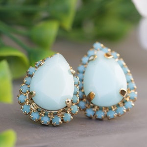 LIGHT BLUE EARRINGS, Turquoise  jewelry, Gemstone Rhinestone Stud Earrings, Bridal Blue Earrings,Bridesmaid set of earrings Vintage