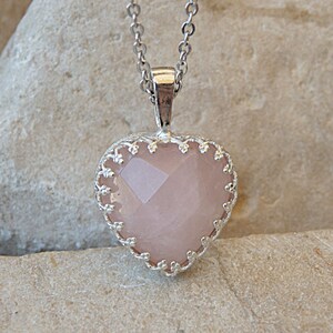 Rose Quartz Heart Necklace, Sterling Silver Heart Shaped Pendant, Heart Shaped Necklace, Pink Gemstone Heart Necklace, Pink Quartz Jewelry