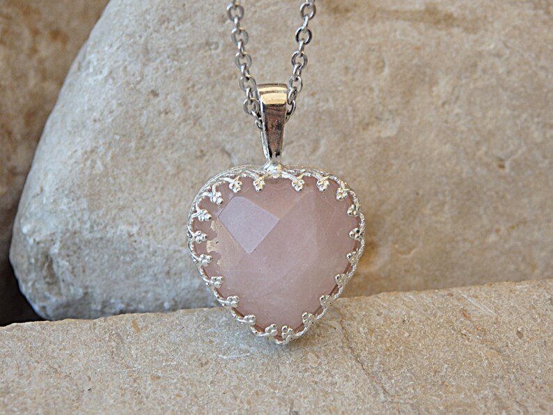 Rose Quartz Heart Necklace Sterling Silver Heart Shaped Etsy