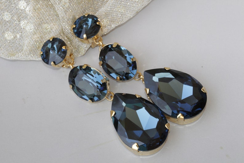 BLUE DROP EARRINGS, Earrings, Navy Blue Earrings, Gift For Wife, Long Bridal Earrings, Classic Earrings, Dark Blue Earrings image 4