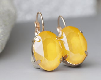 YELLOW EARRINGS,  Delicate Earrings, Yellow Drop Earrings, Oval Earrings, Small Crystal Earrings, Bridal Earrings, Summer Earrings