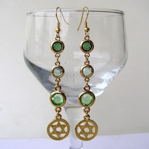 Green Crystal Star of David Earrings: 24K Gold Jewish Jewelry