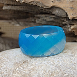 Agate Band Ring, Blue Agate Ring, Light Blue Band Ring, Chunky Ring, Agate Stone Ring, Sky Blue Band Ring, Mens Womens Band Ring for Him Her