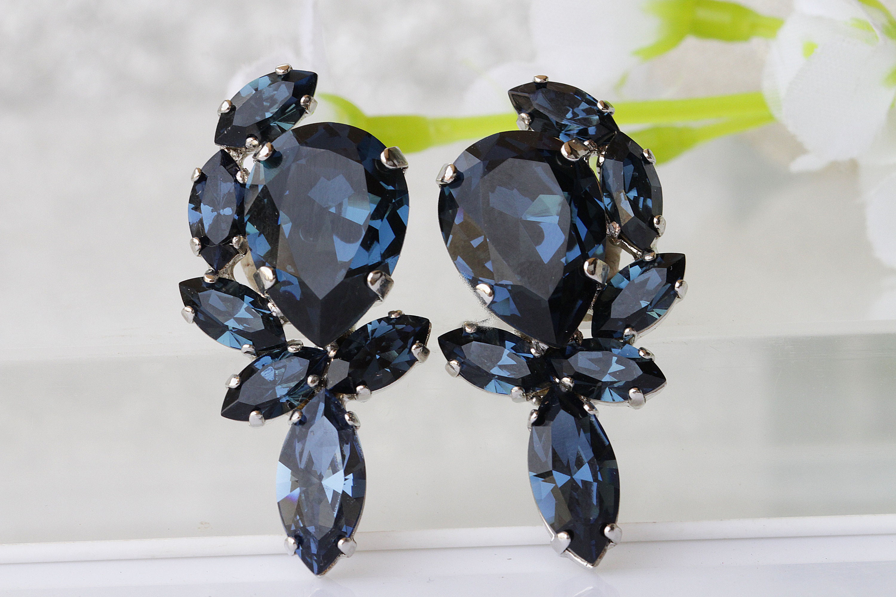 Shiny Blue Stone Western Earrings - Subhranika Jewellery