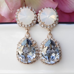 DUSTY BLUE EARRINGS, Blue White Opal Earrings, Bridal Light Blue Earrings, Chandeliers Earrings,  Earrings,Wedding Vintage Earrings