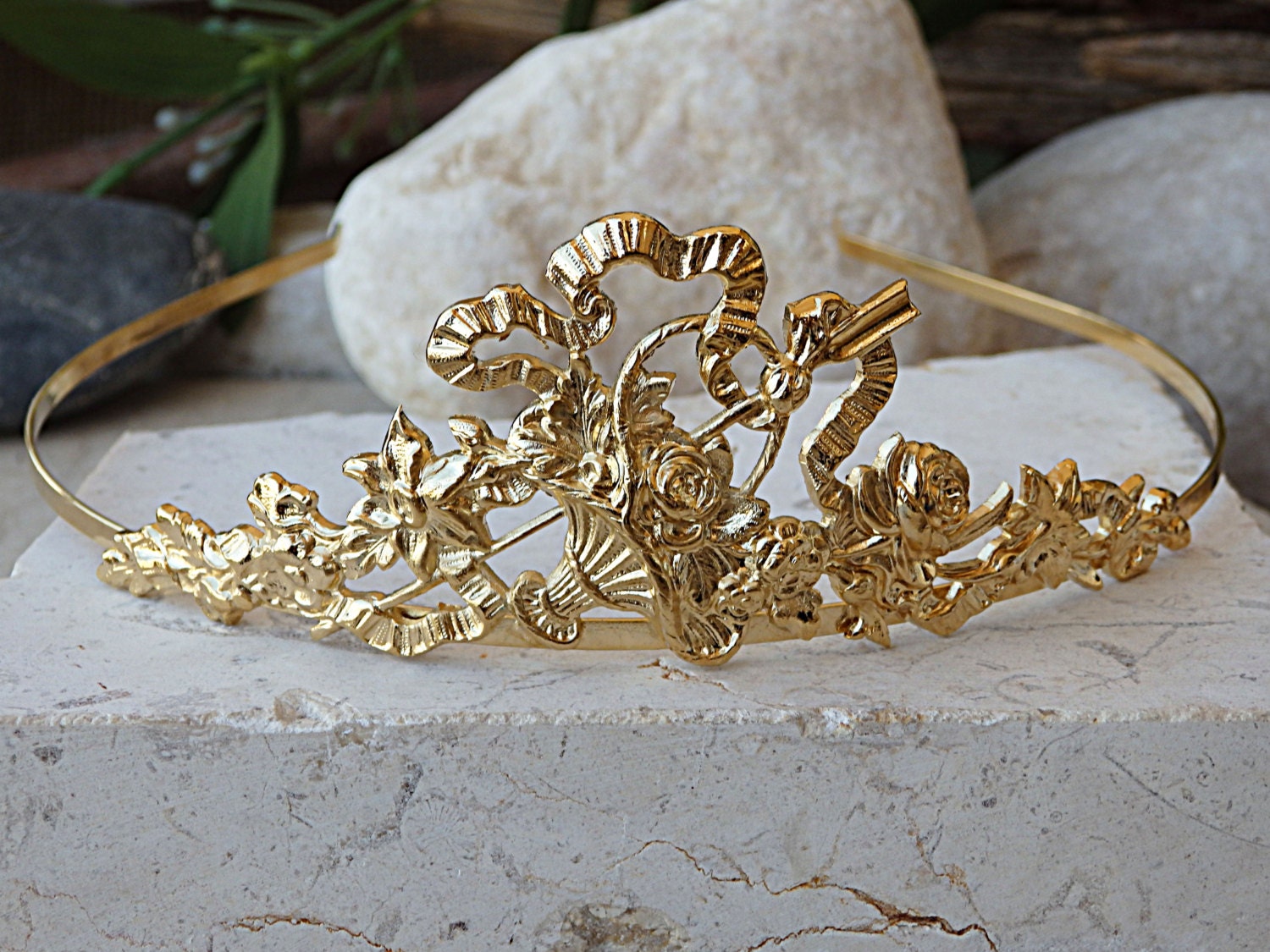 Gold Bridal Tiara. Gold Headpiece. Golden Crown. Tiaras for