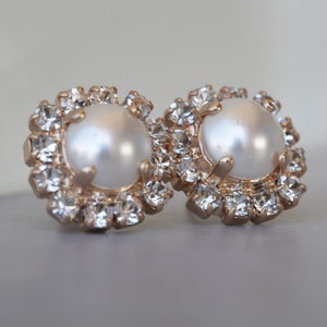 PEARL BRIDAL EARRINGS, Crystal Earrings, Pearl Stud Earrings, Wedding Earrings, Pearl  Post Earring,Ivory Pearl Bridesmaid Set Gift