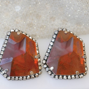 RED CRYSTAL EARRINGS, Red Statement  Studs, Large Stone Earrings, Winter Earrings, Gift For Mom, Ruby Red Earrings, Red Magma