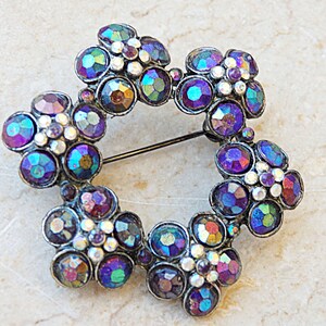 Flower brooch, Flower bouquet pin, Rhinestone brooch, Purple and blue, Clothing brooch, Vintage look, Brooch accessories, Floral brooch,