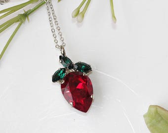 Red Garnet Crystal Pendant Necklace, Bridesmaid Gift