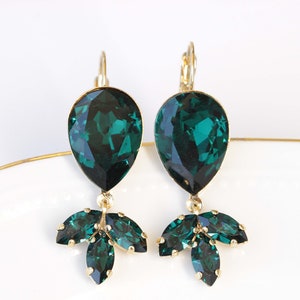 Emerald Drop Earrings, Emerald Bridal Earrings,  Emerald Green Earrings,Elegant Christmas Earrings Woman Gift,  Dangle Earrings.