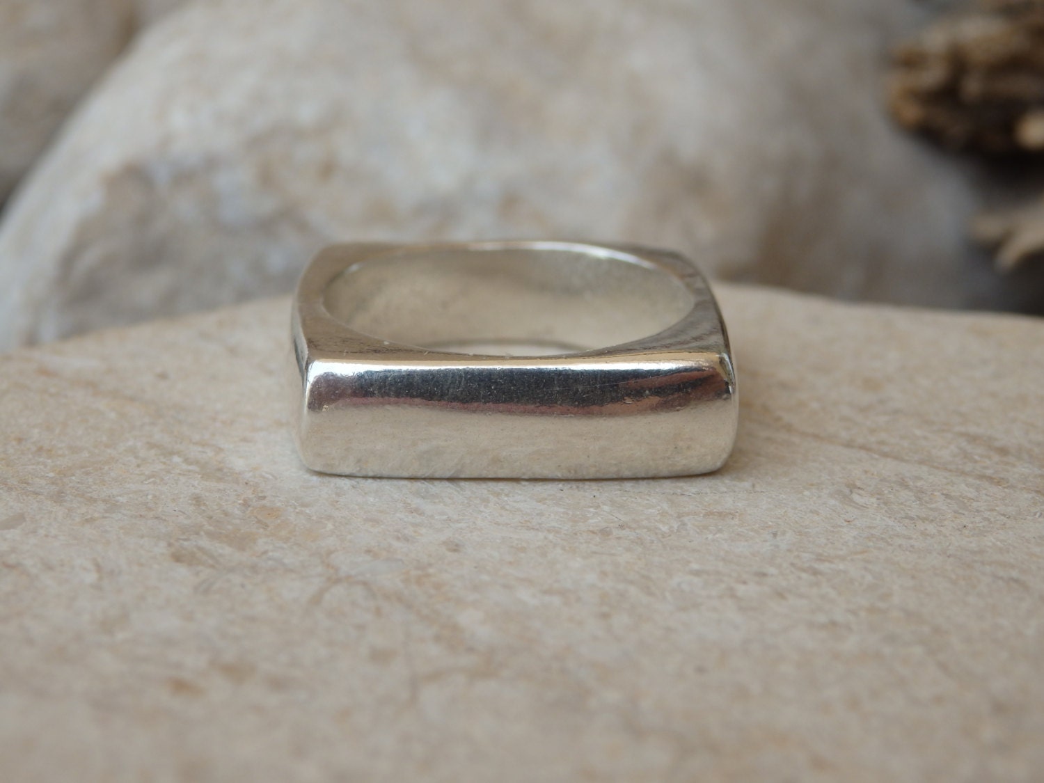 Square Band Ring. Sterling Silver Square Ring. Silver