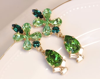 Peridot Crystal Chandelier Earrings, Olive Green, Bridal Jewelry
