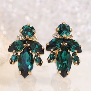 EMERALD STUDS, Emerald Green Earrings, Bridal Dark Green  Earrings ,Wedding Art Deco Jewelry Set,Bridesmaids Minimalist Woman Studs
