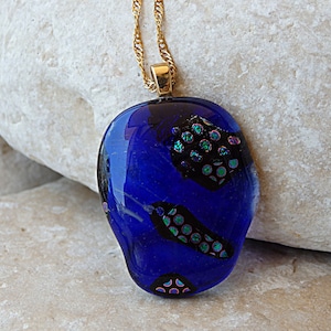 Glass Necklace. Handmade Glass Pendant. Fused Glass Jewelry. Blue Glass Necklace. Organic necklace.Mother&#39;s Day Gift. Artisan glass jewelry