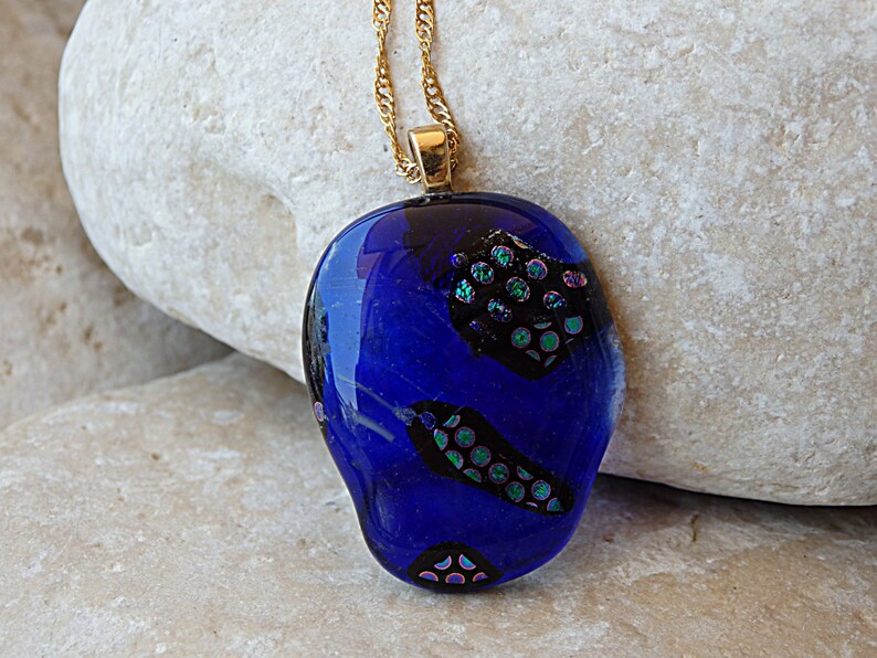 Artisan glass jewelry Organic necklace.Mother/'s Day Gift Handmade Glass Pendant Glass Necklace Blue Glass Necklace Fused Glass Jewelry