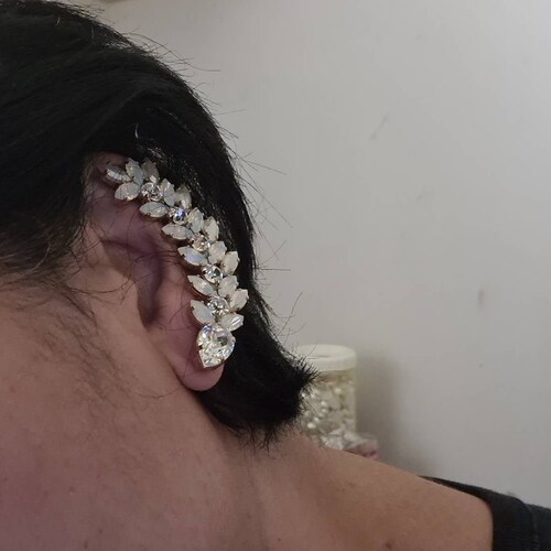 CRYSTAL EAR CLIMBER Earrings, Bridal Climbing Earrings, Silver Big Ear Crawler, Statement Chunky Ear climber, Bride shops Wedding Jewelry
