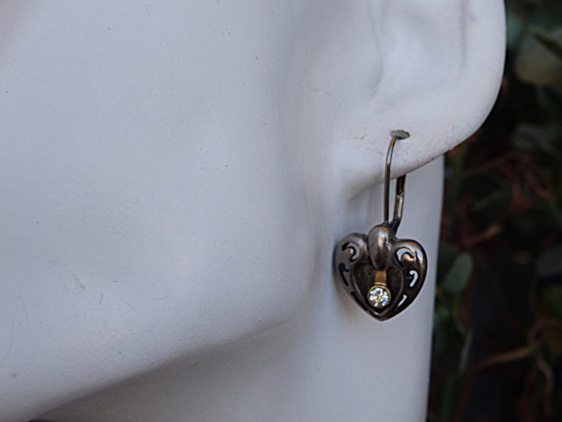 Romantic jewelry Bohemian crystal earrings Antique silver and brass earrings eternity earrings Valentine earrings Silver heart earrings