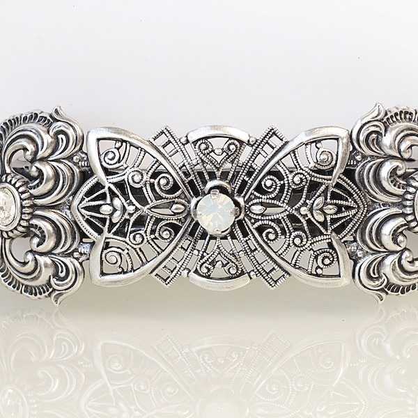 Français Barrette, BARRETTE DE CHEVEUX EN ARGENT Antique, Clip De Mariée, Barrette De Cheveux En Filigrane, Clip De Cheveux Opale, Clip De Cheveux De Mariage Ornement De Cheveux