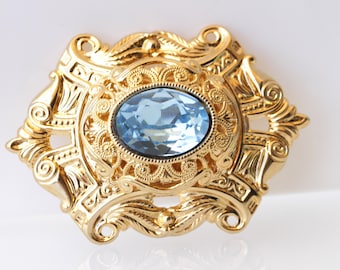 Broche Cristal Style Art Déco Plaquée Or – Occasion Très Bon état – Bijou Vintage