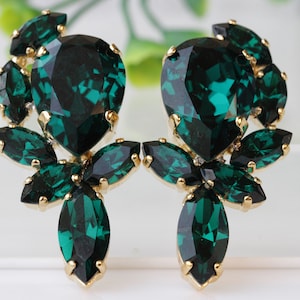Emerald Green Crystal Earrings: Emerald Cluster Bridal Big Studs
