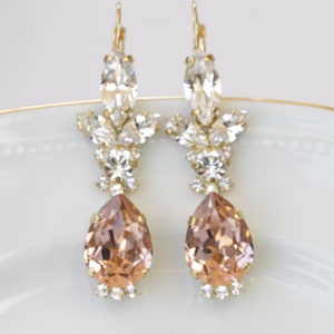 BLUSH BRIDAL EARRINGS, Blush Pink Wedding Earrings, Rebeka jewelry,Morganite Crystal Earrings,Rose Gold Earrings,Bridesmaid Drop Earring