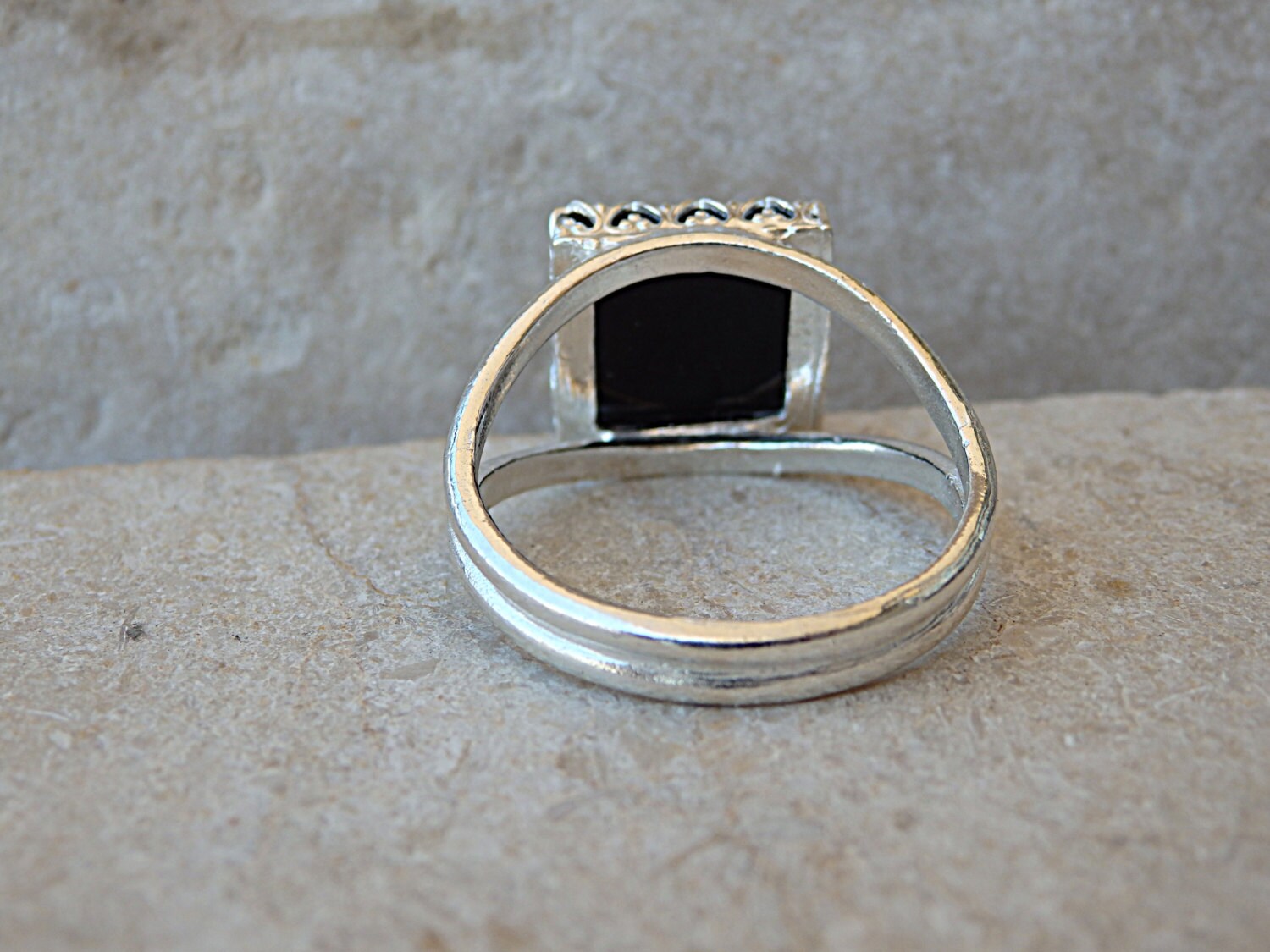 Square Black Onyx Sterling Silver Ring, Statement Ring - Etsy
