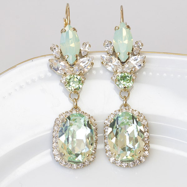 MINT DROP EARRINGS, Bridal Light Green Earrings, Bridal Dangle Earrings,  Opal Jewelry For Bride Pastel Earring, Soft Mint Earrings