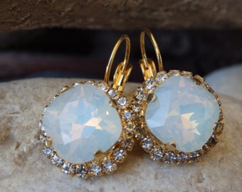 Bridal Opal Drop Earrings, White Wedding Jewelry