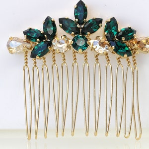 EMERALD CHAMPAGNE HAIR Comb, Bridal Hair Comb, Dark Green headpiece, Golden Shadow , Leaf Hair Comb,Wedding Hair Jewelry,Small Comb