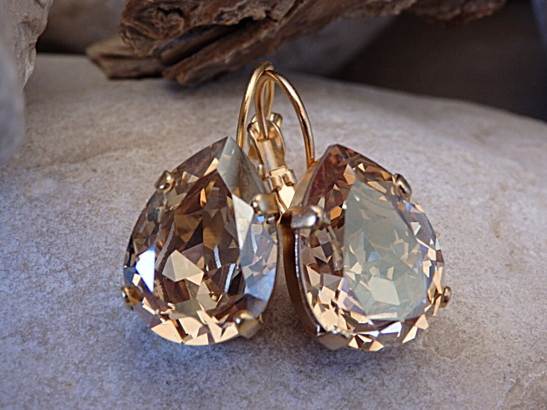 Champagne Drop Earrings, Halo Earrings, Teardrop Earrings, Champagne ...
