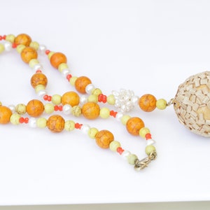 BEADED LONG NECKLACE, Orange Necklace, Wood Necklace, Ball Necklace, Bohemian Necklace, Wooden Beads Necklace, Colorful Necklace