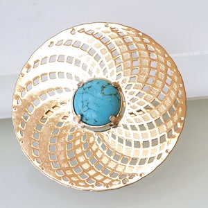 TURQUOISE ROSE Gold BROOCH, Gemstone Dresses Brooch, Birthstone Brooch, Genuine Blue Turquoise Stone Brooch, Safety Pin Brooch for clothing