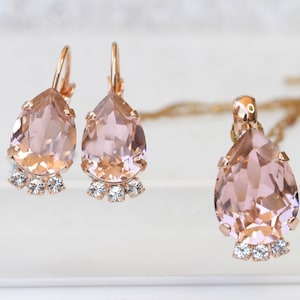 MORGANITE JEWELRY SET, Light Pink Necklace And Earrings, Wedding  Blush Bridal Matching Jewelry Set, Bridesmaid Full Wedding Set