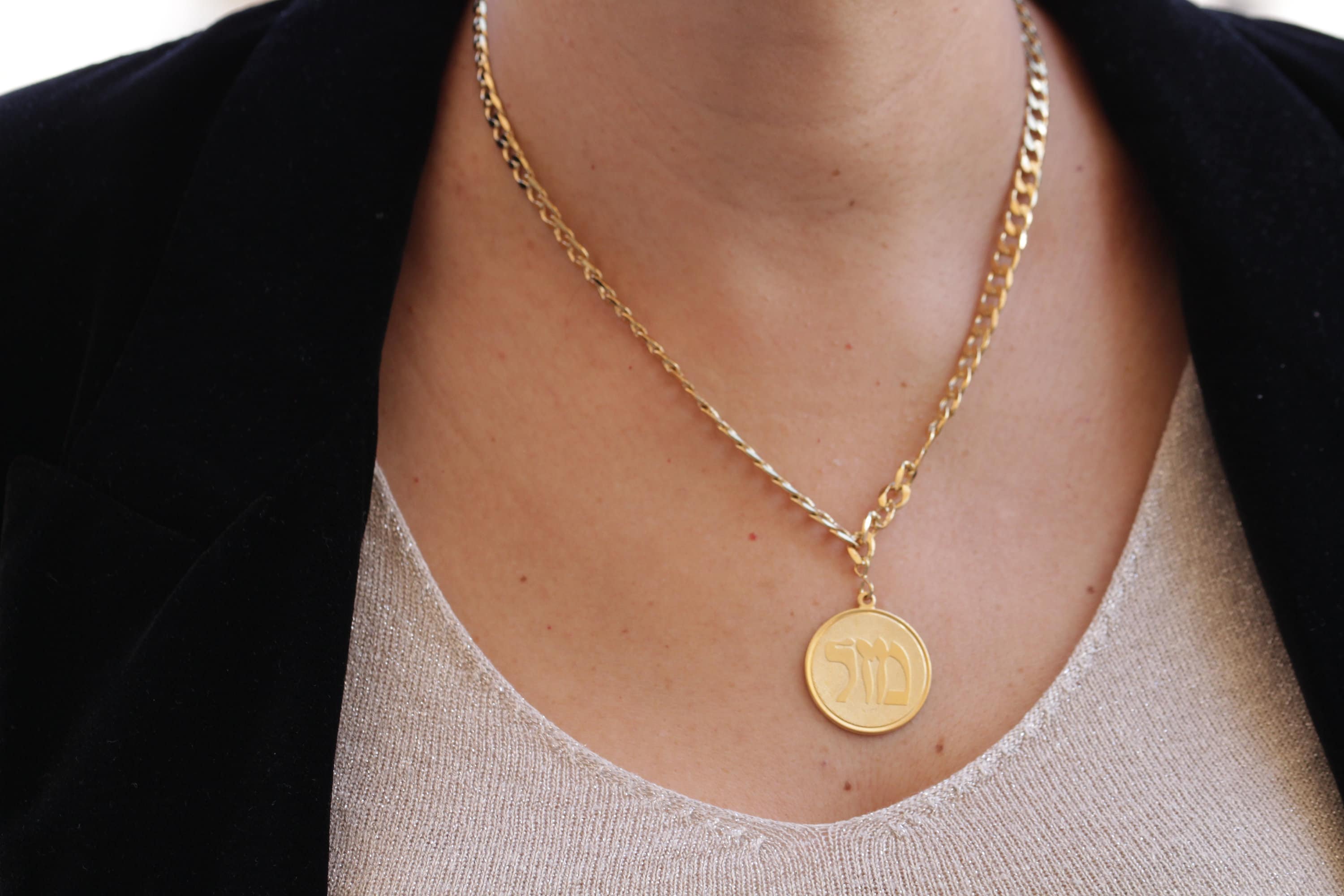 Gold or Silver Coin Necklace, Hebrew Mazal Tov Pendant - Etsy