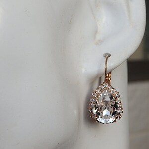 White Opal Earrings, Drop-Shaped Earrings, Rose Gold Crystal Jewelry, Deep White Gold Lever Back Earrings. Women's Earrings Gift. image 4