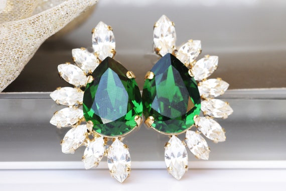 EMERALD EARRINGS Emerald Bridal Earrings Statement Earrings